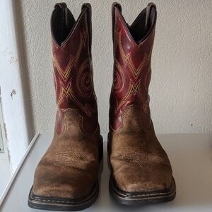 Georgia Boot 8" Carbo tec Red/Brown Boot Size 6.5 Kids Or Womens 8 Boho Hippie